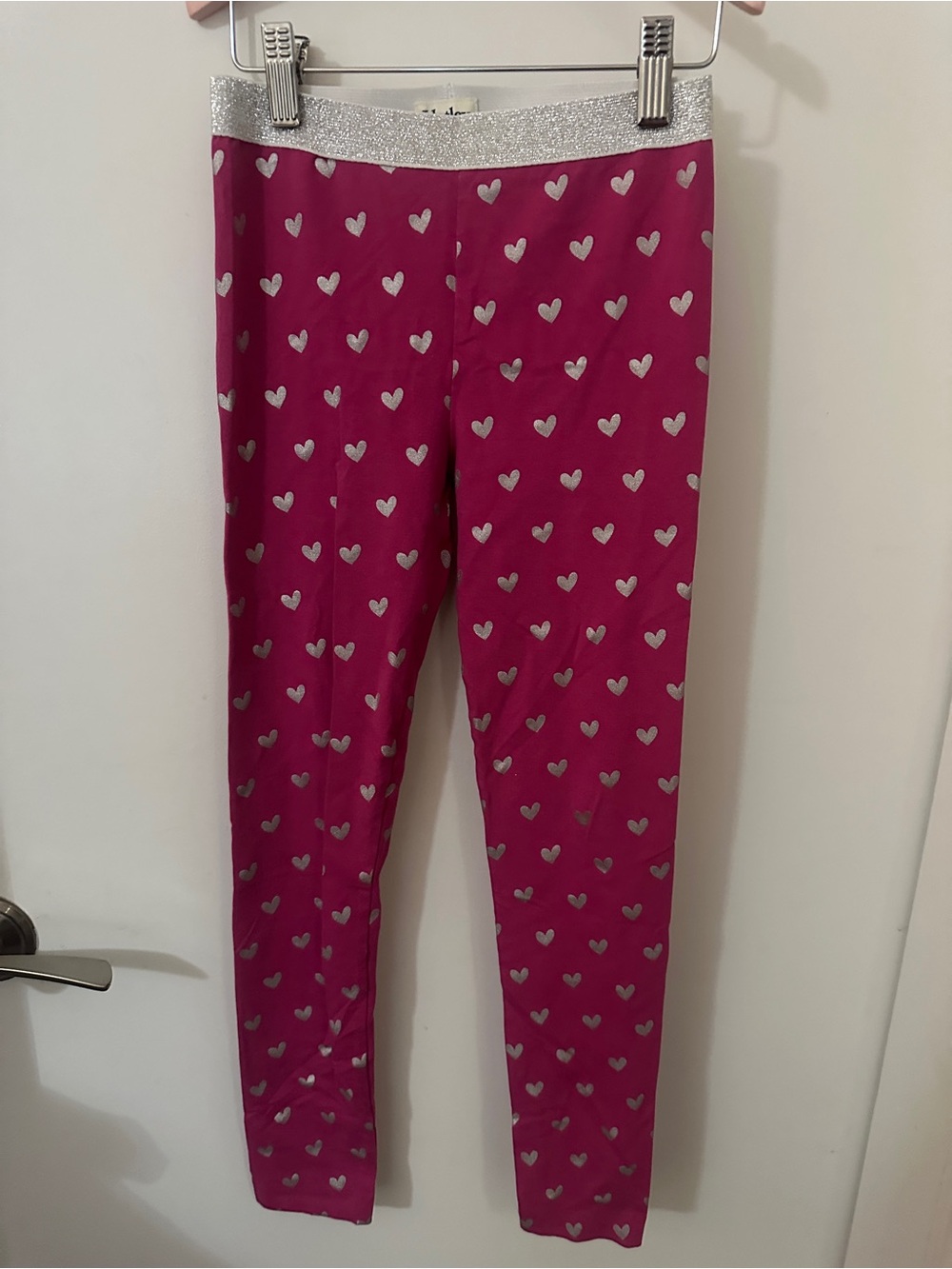 Hatley Pink Silver Heart Leggings Size 8 Like New